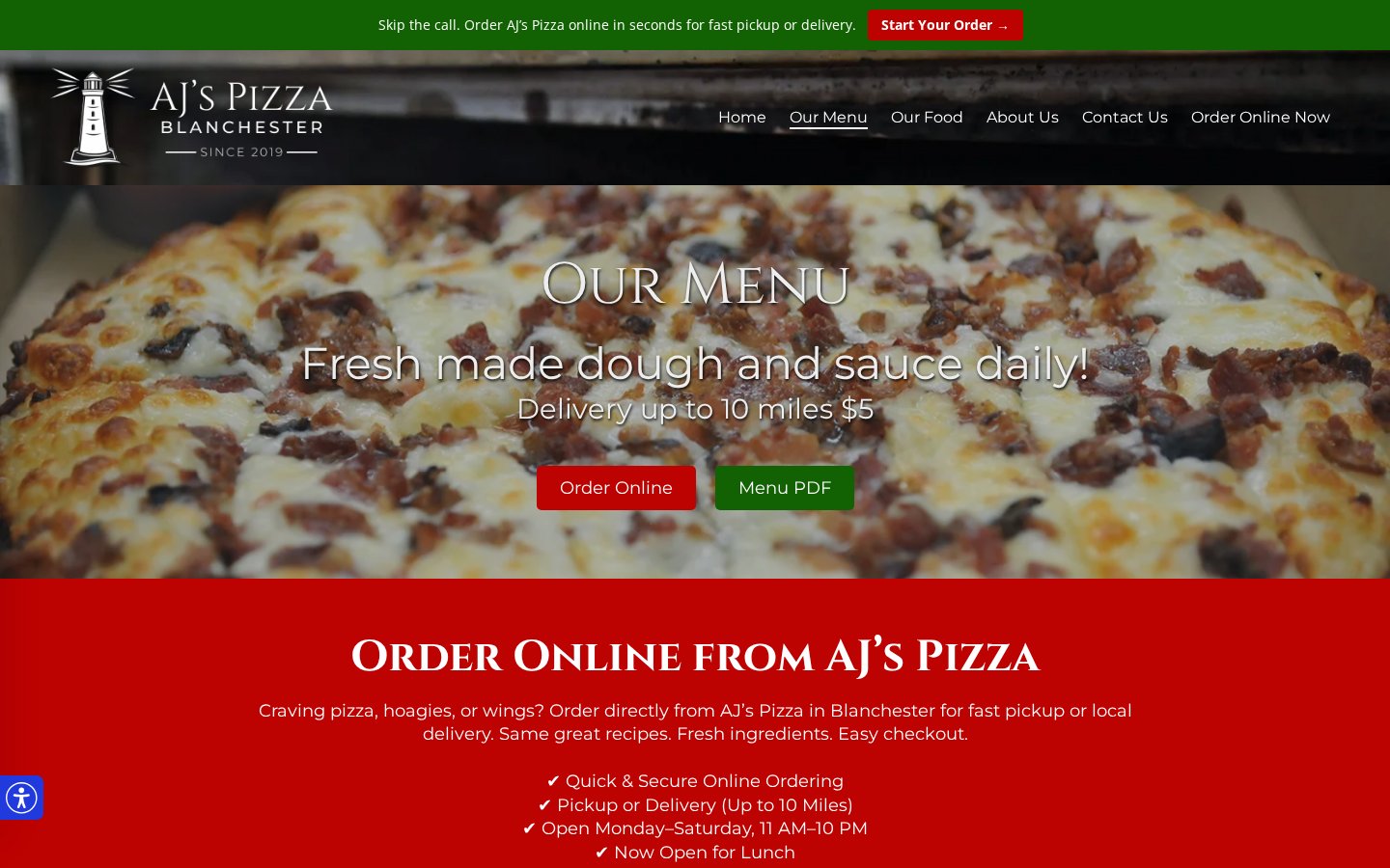 A real restaurant website we built on a desktop