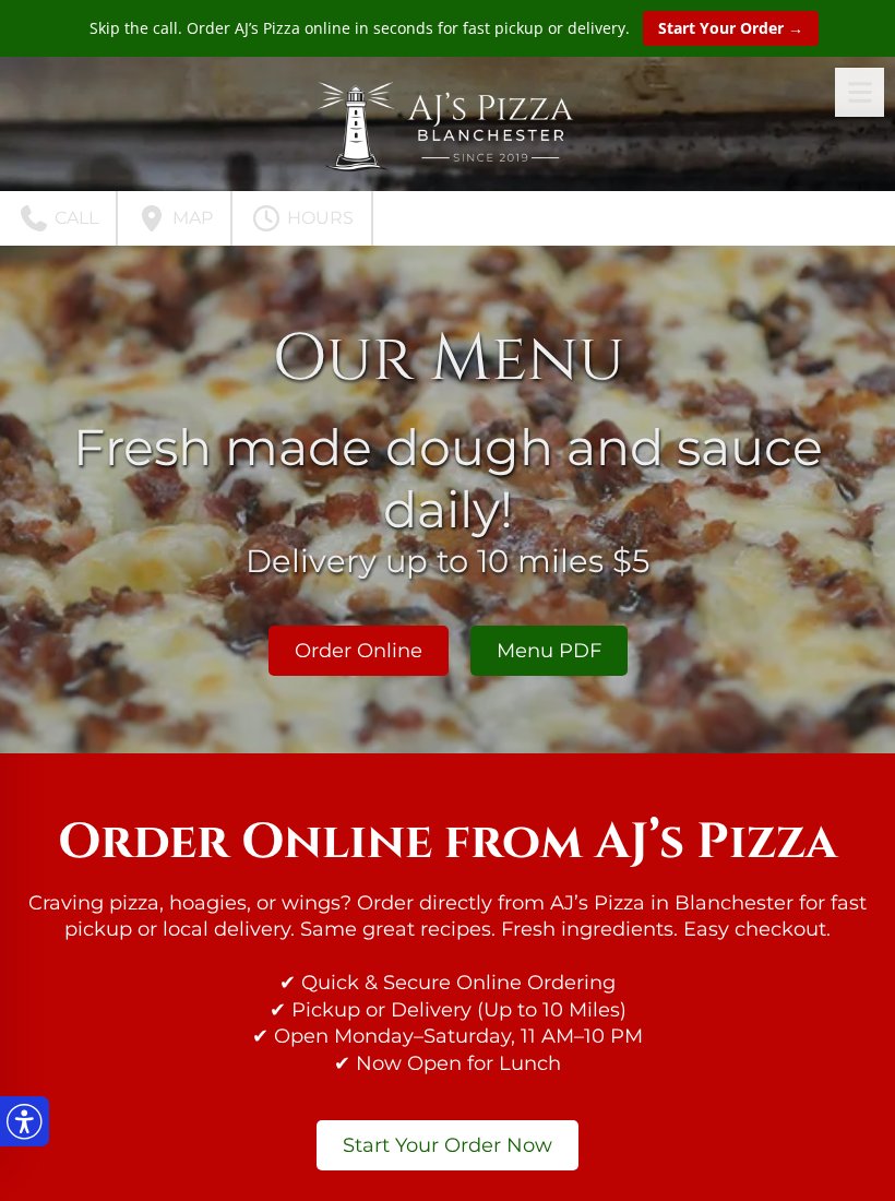A real restaurant website we built on a tablet