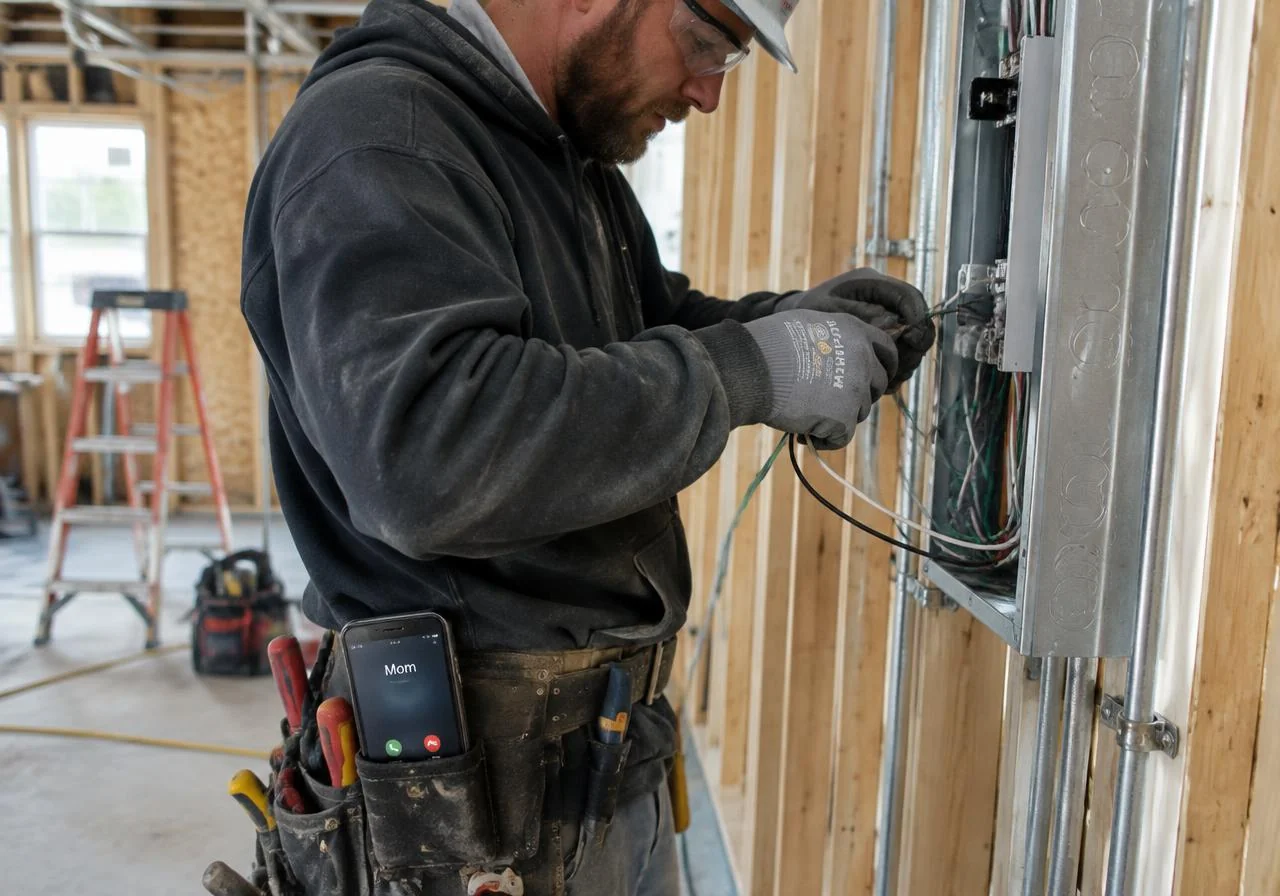 Contractor on a job while calls are answered for him