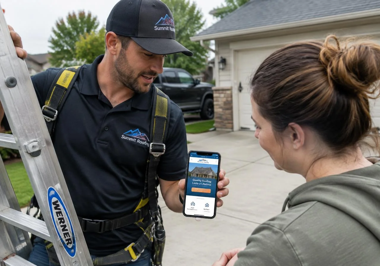 Contractor checking a job estimate on a phone at a work site