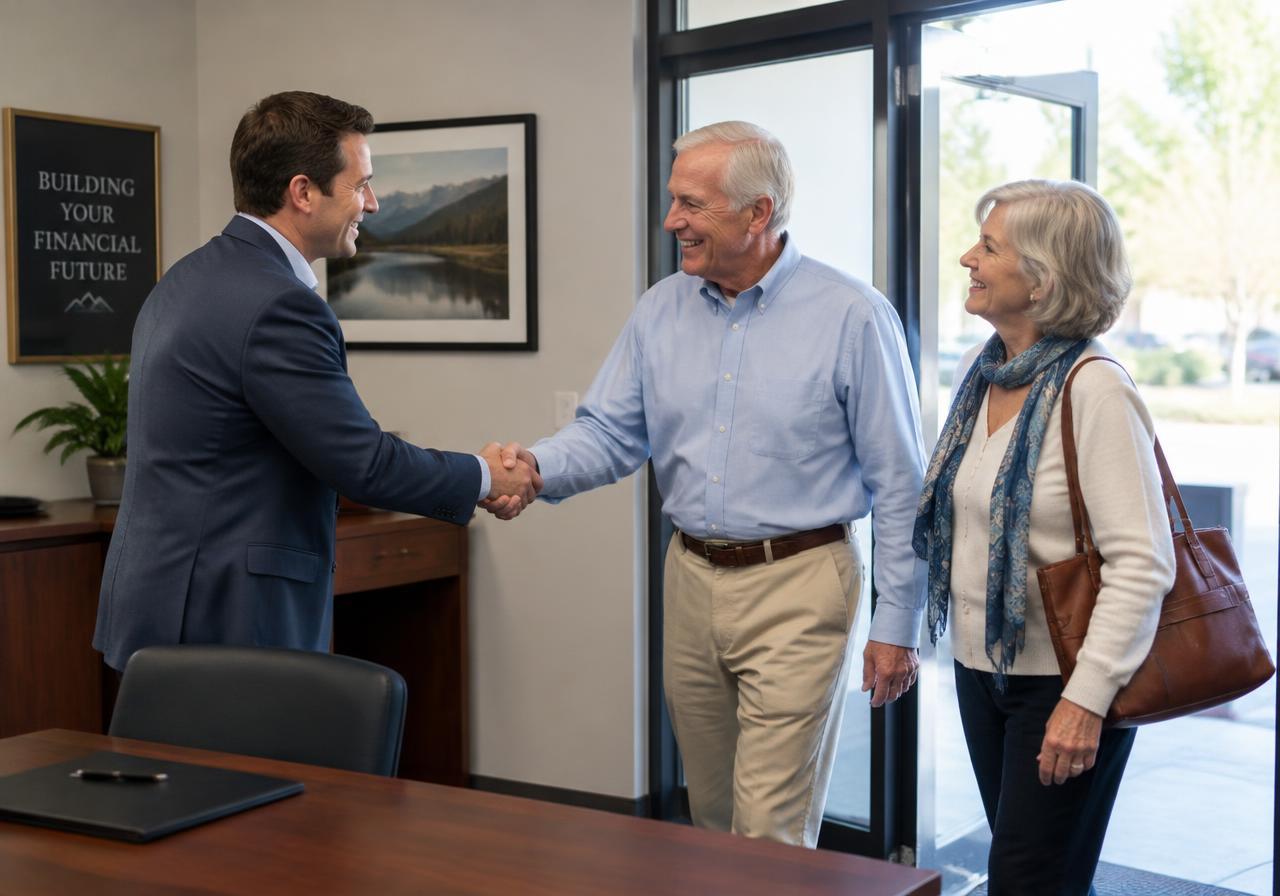 Financial advisor saying goodbye to happy clients