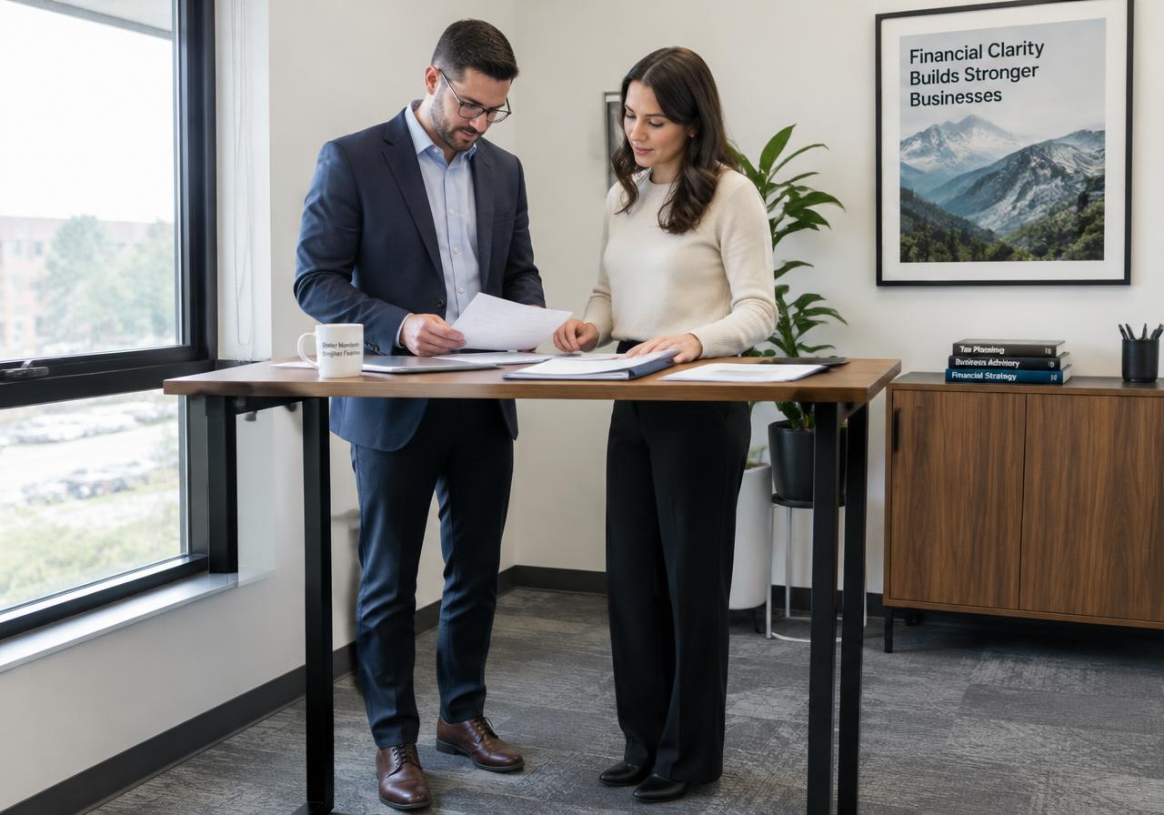 Accountant reviewing documents with a client