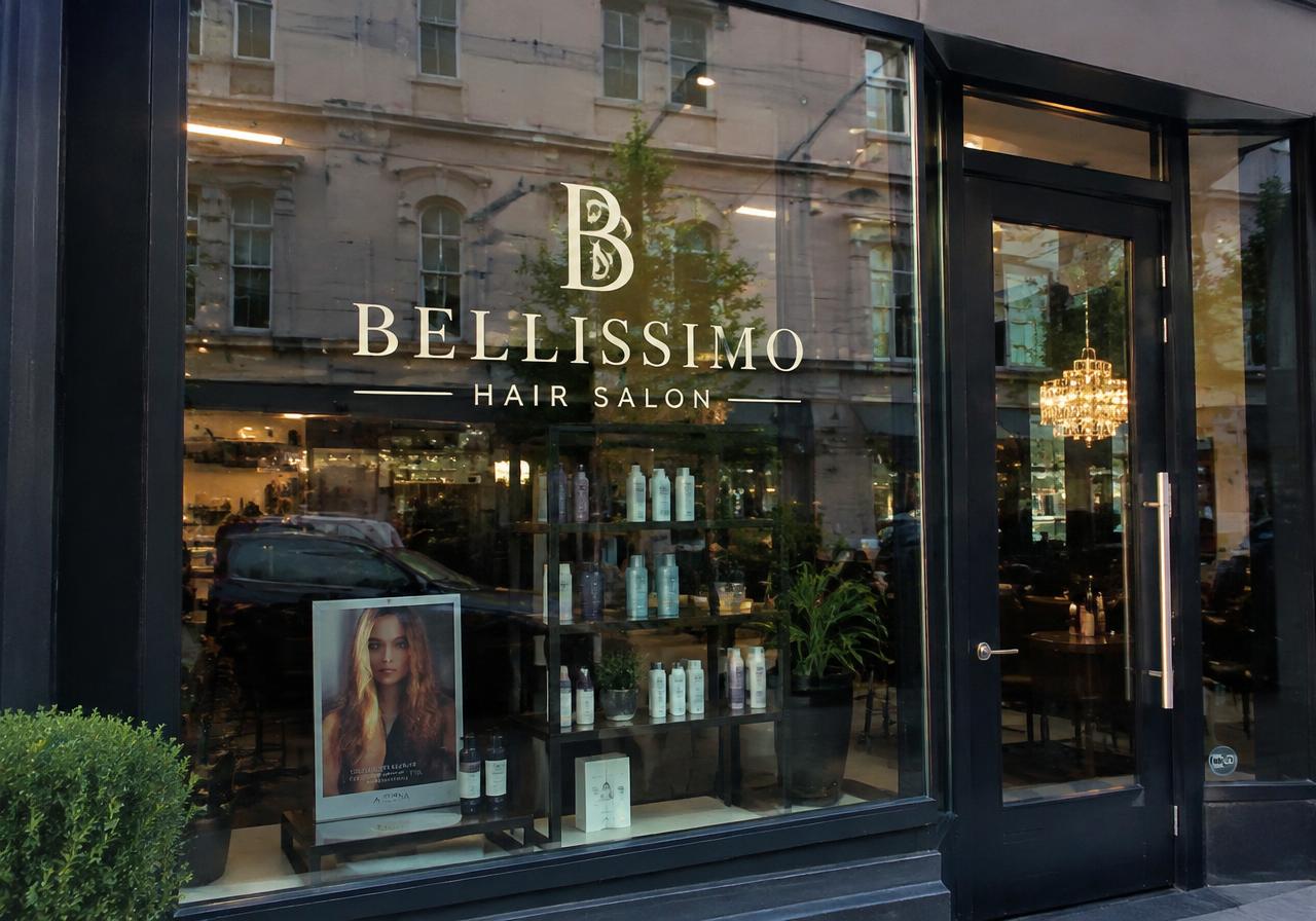 Branded salon storefront window