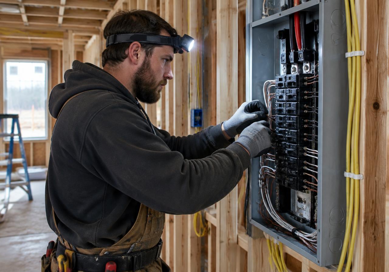 Electrician wiring a breaker panel