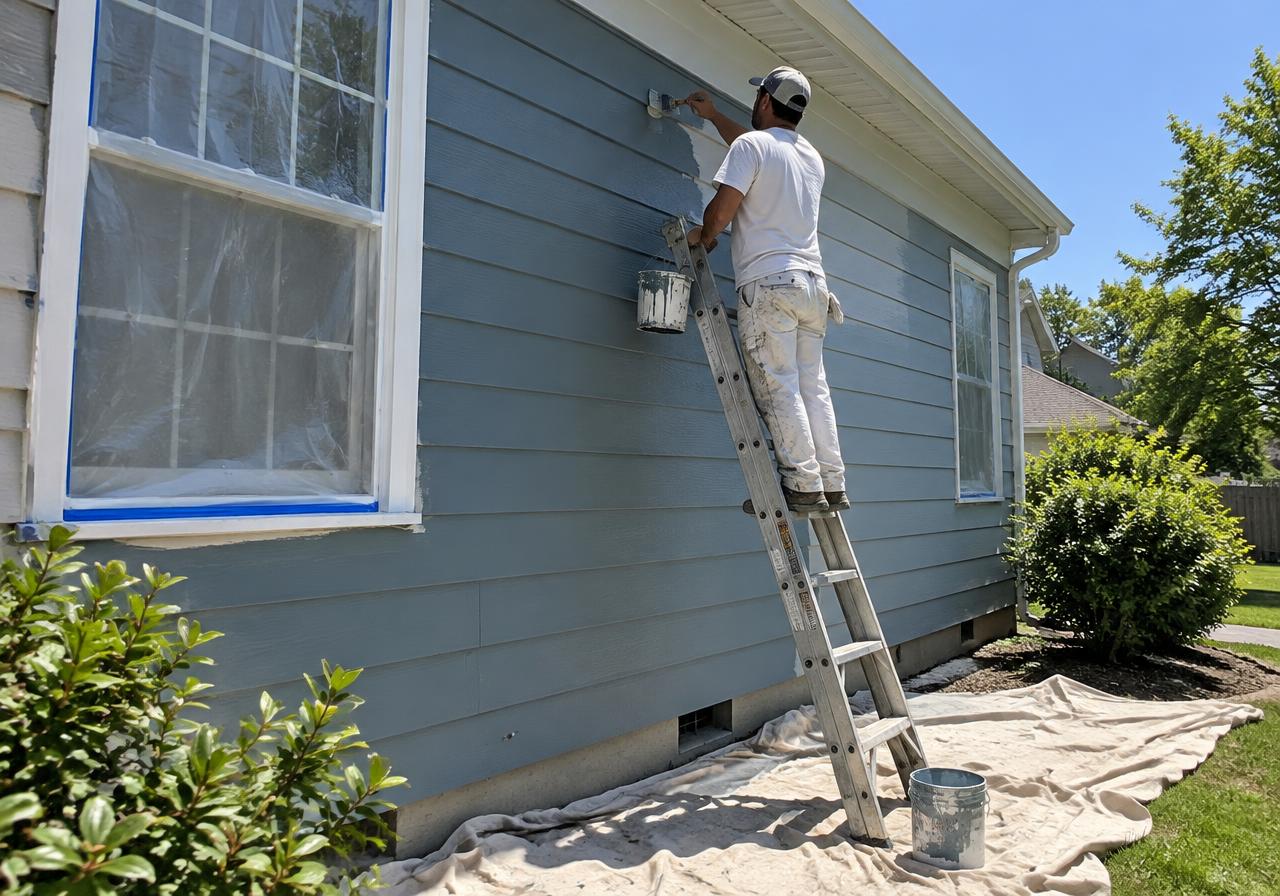 Painter working on a home exterior